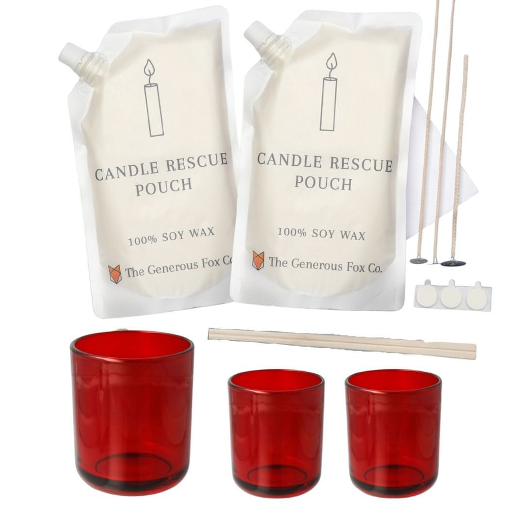 Complete Candle Making Kit with 3 Red Jars Candle Rescue